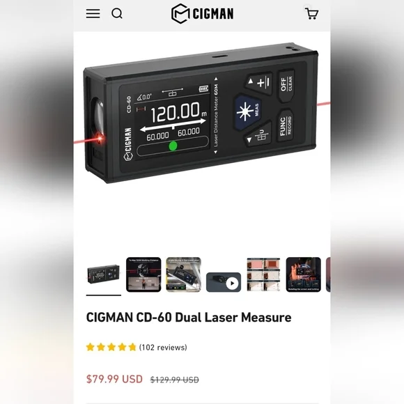 NIB Cigman Laser Distance Meter CD-60 - Picture 5 of 8